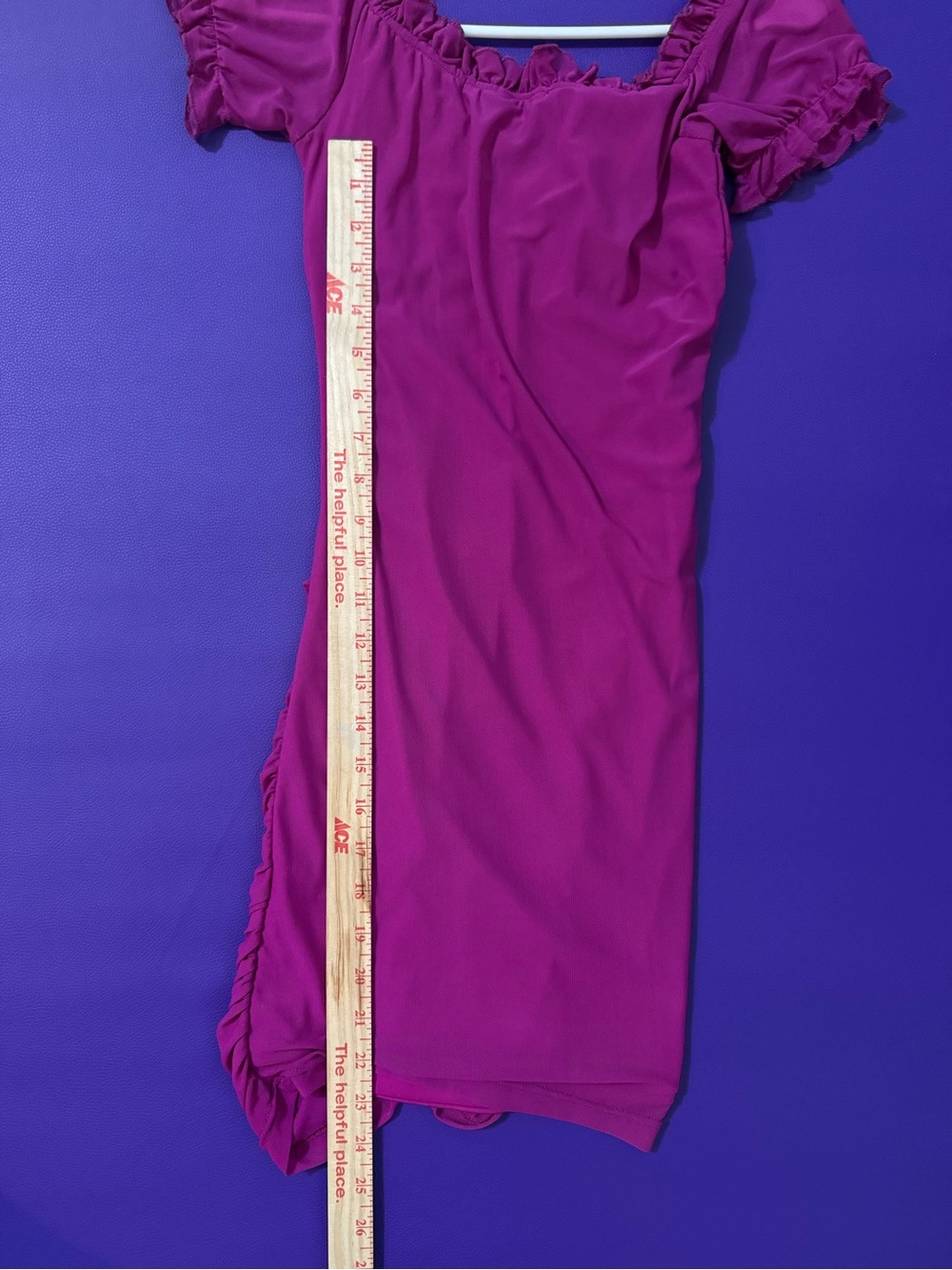 Fuchsia Ruched Mini Dress with Ruffle Neckline - Picture 5 of 5